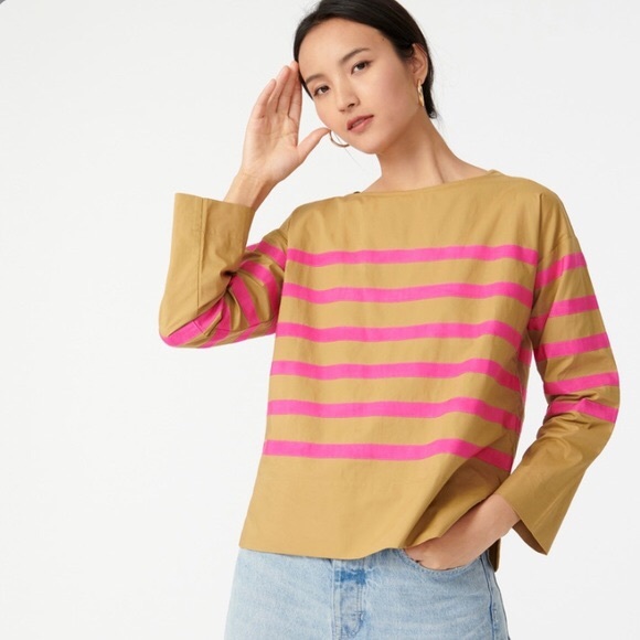 J. Crew Tops - J Crew Cotton Poplin Top Ribbon Stripe